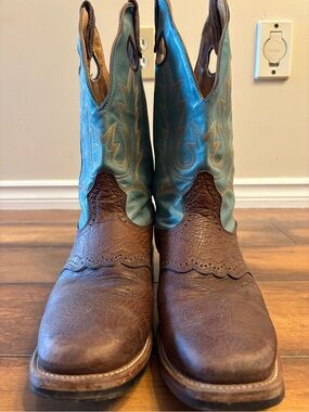 Brown Leather & Teal Western boots